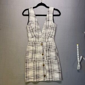 RAGDOLL Plaid Tweed v neck Button Front Mini Dress Women's Sz S coquette preppy